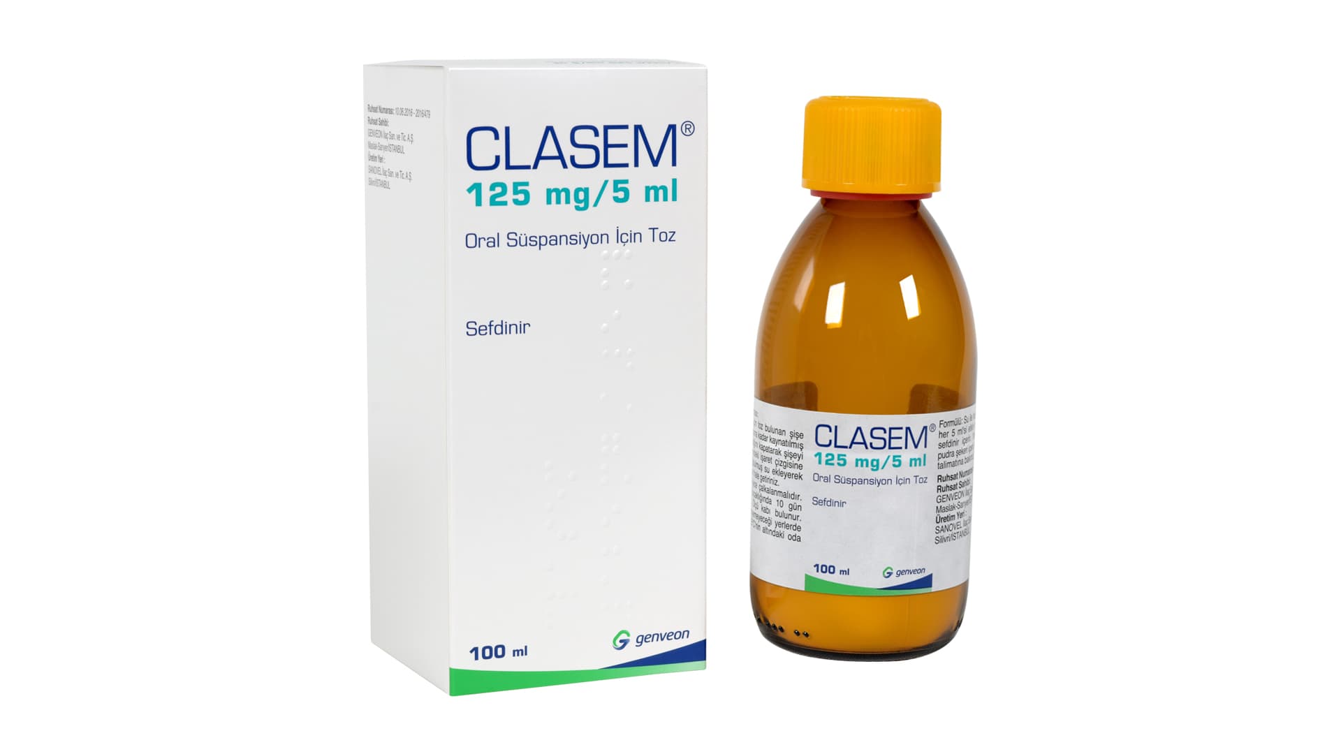 Clasem 125 mg/5 mL oral süspansiyon ürün ambalajı