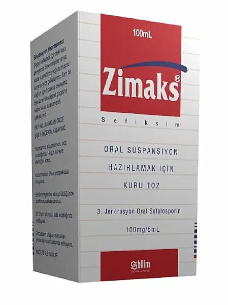 Zimaks 100 mg/5 mL oral süspansiyon ürün ambalajı