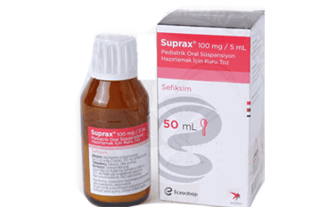 Suprax 100 mg/5 mL oral süspansiyon ürün ambalajı